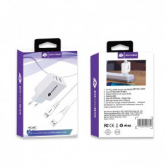 INCARCATOR RETEA 2 X USB, CU CABLU DE DATE RO&MAN RC06C, USB LA LIGHTING 8-PIN, 2.1A, 1M, ALB, BLISTER