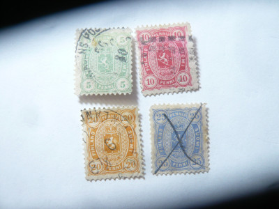 Serie mica Finlanda 1885 Embleme , 4 valori stampilate foto