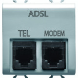 DOUBLE TELEPHONE CONNECTOR - ADSL FILTER - RJ11 FOR TELEPHONE/MODEM - 2 MODULES - TITANIUM - CHORUS