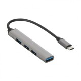 Hub USB-C la 4 porturi USB 3.0, pentru PC sau laptop, conectare periferice, Gri, JMB-BBL7110
