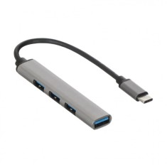 Hub USB-C la 4 porturi USB 3.0, pentru PC sau laptop, conectare periferice, Gri, JMB-BBL7110