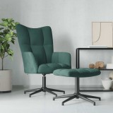 vidaXL Scaun de relaxare cu taburet, verde &icirc;nchis, catifea 328108