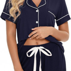 ng Femei Buton în jos pijama set V-Neck mânecă scurtă Sleepwear Soft Pj Seturi S