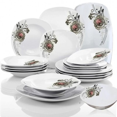 Set de Masa 12 Persoane 40 piese Portelan Trandafir Gri ArtCraft MT910 foto