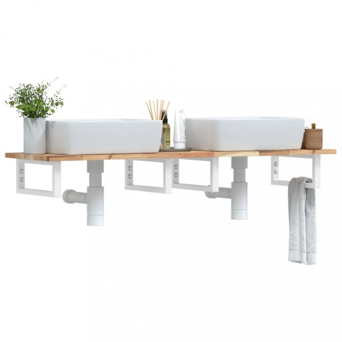 vidaXL Raft pentru lavoar montat pe perete, oțel și lemn masiv acacia 3302684