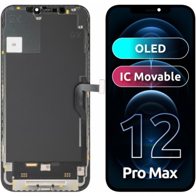 Display cu Touchscreen GX pentru Apple iPhone 12 Pro Max, cu Rama, Versiune OLED IC Movable, Negru foto