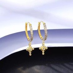 Cercei Argint 925 Veriga si Cruce placati cu aur ARG397V