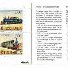 JUGOSLAVIA 1992, Locomotive, Transport, serie neuzata, MNH