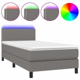 Cumpara ieftin Pat cu arcuri, saltea si LED, gri inchis, 100x200 cm, textil