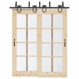 VidaXL Set feronerie pentru ușă glisantă, negru, 183 cm, oțel