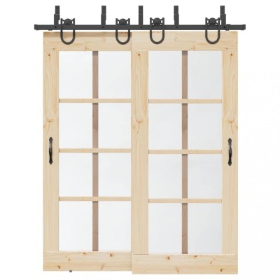 vidaXL Set feronerie pentru ușă glisantă, negru, 183 cm, oțel foto