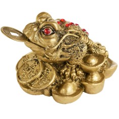 Broasca Feng Shui cu pietre rosii si monede, talisman pentru bani, noroc si bogatie in casa, statueta auriu 55 mm foto