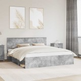 vidaXL Cadru de pat cu headboard Beton 200 x 200 cm Lemn compozit 3407835