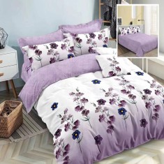 Lenjerie pat dublu,bumbac finet,6 piese,cearceaf normal 220x240cm, cearceaf pilota 200x220cm, 2 fete de perna 50x70, 2 fete de perna 70x70-M228