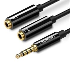 CABLU audio Ugreen, &amp;quot;AV141&amp;quot; stereo 3.5 mm jack (T) la 2 x 3.5 mm jack (M), 0.20 m, conectori auriti, negru &amp;quot;30620&amp;quot; (timbru verde 0.18 lei) - 695730383 foto