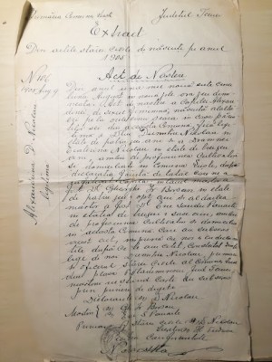 Extract Act naștere 1905, Liești, Tecuci, Alexandrina Nicolau foto