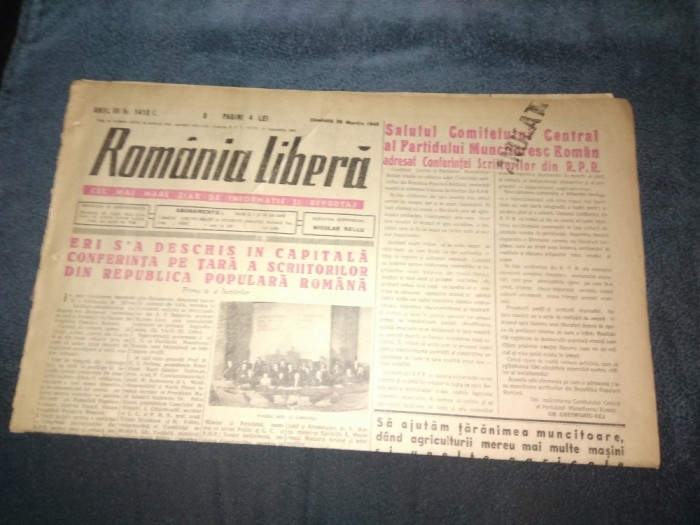 ZIARUL ROMANIA LIBERA 26 MARTIE 1949