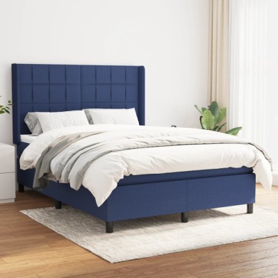 vidaXL Pat box spring cu saltea, albastru, 140x200 cm, textil 3131431 foto