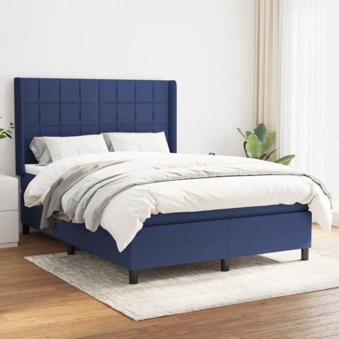 vidaXL Pat box spring cu saltea, albastru, 140x200 cm, textil 3131431