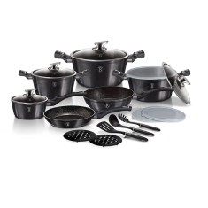 Set oale si tigai marmorate cu capace, ustensile, antiaderente, 18 piese Berlinger Haus Carbon Pro BH 6887