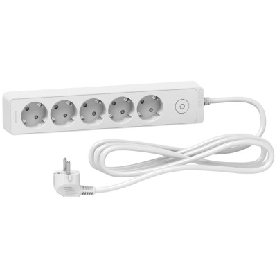 Prelungitor 5x2P+E +intrerupator cablu 3m alb Schneider ST9453W foto