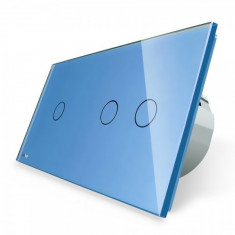 Intrerupator simplu + dublu cu touch Livolo din sticla albastru, VL-C701/C702-19 foto