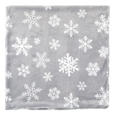 Față de Pernă Decorativă Crăciun, Gri cu Fulgi Albi, 45x45 cm, Poliester