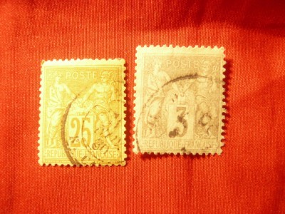 2 Timbre Franta 1879 Alegorie tip II, 3 si 25 c stampilate foto