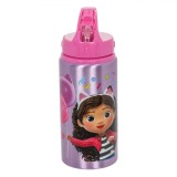 Sticlă Apă Copii, Gabby&#039;s Dollhouse, Roz, Plastic-Aluminiu, Capacitate 0,5L, Oem