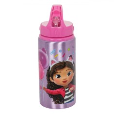 Sticlă Apă Copii, Gabby&#039;s Dollhouse, Roz, Plastic-Aluminiu, Capacitate 0,5L