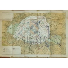 HARTA PARIS , PLAN GENERAL DES CONDUITES D &#039; ALIMENTATION DES RESERVOIRS DE LA VILLE , 75 X 110 CM