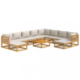 Set mobilier gradina cu perne gri deschis, 11 piese, lemn tec