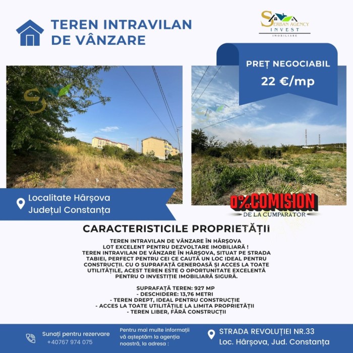 Teren intravilan de v&acirc;nzare &icirc;n H&acirc;rșova