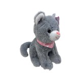 Jucarie pisica din plus gri cu esarfa si dimensiunea de 18cm