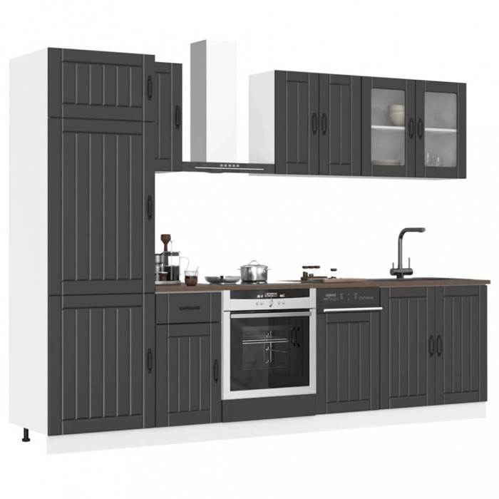 Set dulap de bucătărie 8 piese &bdquo;Kalmar&rdquo; lemn negru prelucrat