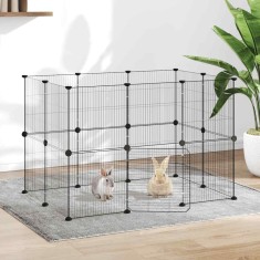 vidaXL Cușcă animale de companie cu ușă 20 panouri negru 35x35 cm oțel 3114043
