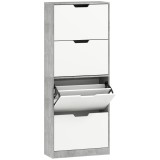 HOMCOM Scarpieră Economisitoare de Spațiu Modernă cu 4 Ante pentru 16 Perechi de Pantofi, 62.5x26x156 cm, Gri Ciment | Aosom Romania