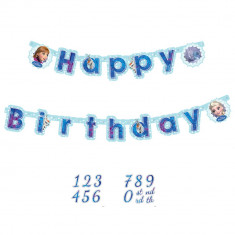 Banner decorativ pentru petrecere - 1.8 m, Happy Birthday cu Frozen, Amscan 999260, 1 buc foto