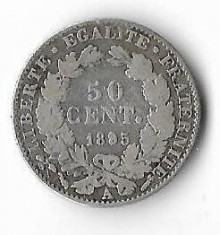 Moneda 50 centimes 1895 - Franta, 2,5 g argint 0,835 foto