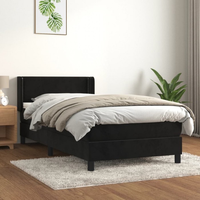 vidaXL Pat box spring cu saltea, negru, 100x200 cm, catifea 3130885