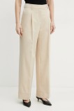BOSS Orange pantaloni din amestec de in femei, culoarea bej, drept, high waist, 50546207