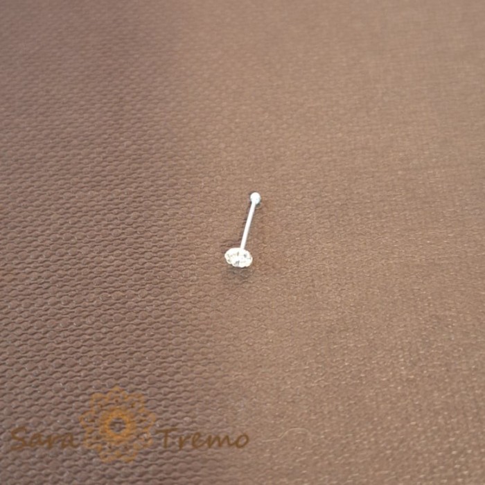 Piercing pentru nas din argint cu cristal zirconia alb - realizat in Thailanda