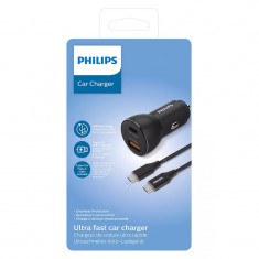 Incarcator auto USB-A SI USB TYPE C 36W 12–24VDC + cablu 1m USB-C la C PHILIPS DLP2521C