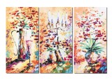 Set 3 tablouri natura statica pictat manual, Sfesnic cu lumanari, 120x80cm ulei pe paza in cutit efect 3D