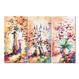 Set 3 tablouri natura statica pictat manual, Sfesnic cu lumanari, 120x80cm ulei pe paza in cutit efect 3D