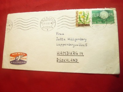 Plic francat cu 3 kr. verde Europa CEPT 1960 , vigneta Posta Aeriana Islandeza foto