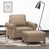Cumpara ieftin Fotoliu canapea cu taburet, cappuccino, 60 cm, piele ecologică
