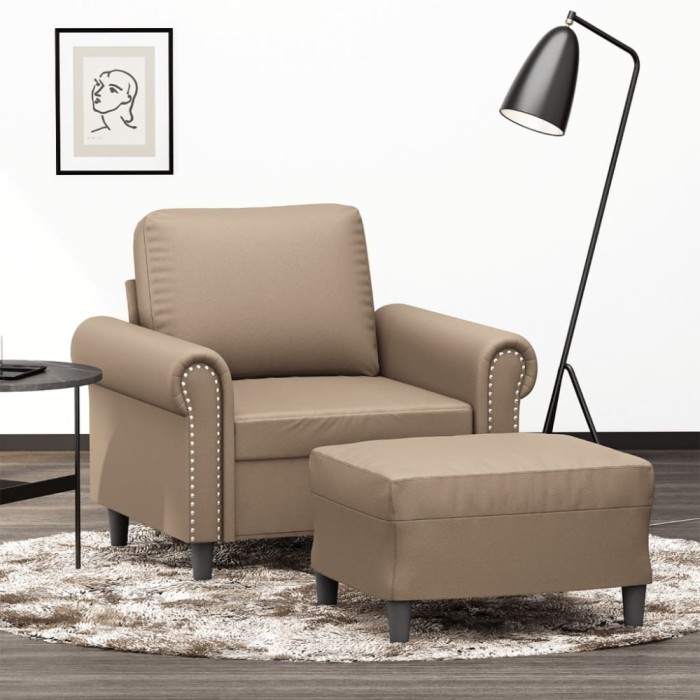 vidaXL Fotoliu canapea cu taburet, cappuccino, 60 cm, piele ecologică 3201204