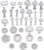 Set 33 Forme pentru Decorat Tort si Prajituri Cup Cake cu Stelute, Flori, Fluturi, Inimioare si Frunze, din PVC Alb 3D 5 cm 5 cm 2 cm Alb 33 5 cm