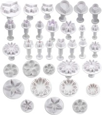 Set 33 Forme pentru Decorat Tort si Prajituri Cup Cake cu Stelute, Flori, Fluturi, Inimioare si Frunze, din PVC Alb 3D 5 cm 5 cm 2 cm Alb 33 5 cm